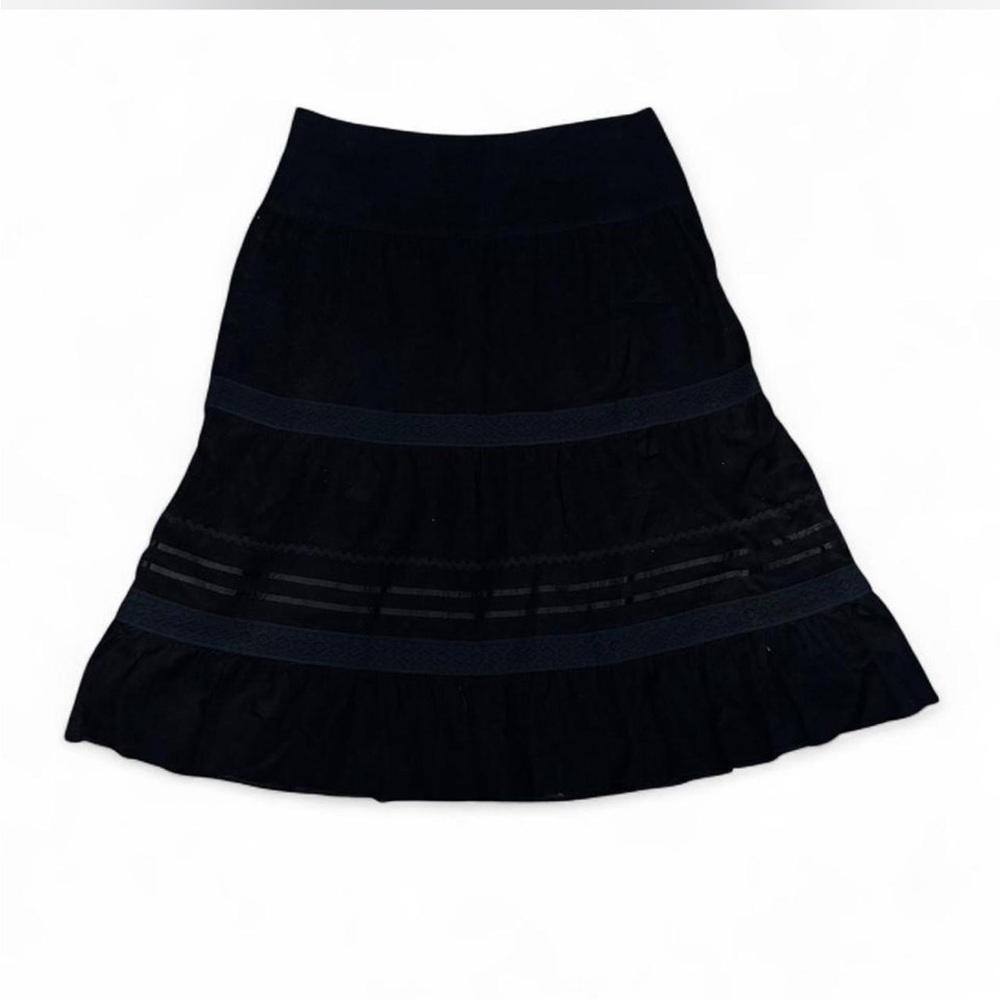 Vintage tiered embroidered black maxi skirt